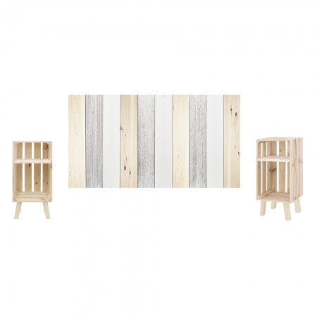 Pack cabecero vintage blanco y natural con mesitas natural