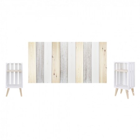 Pack cabecero vintage blanco y natural con mesitas blancas
